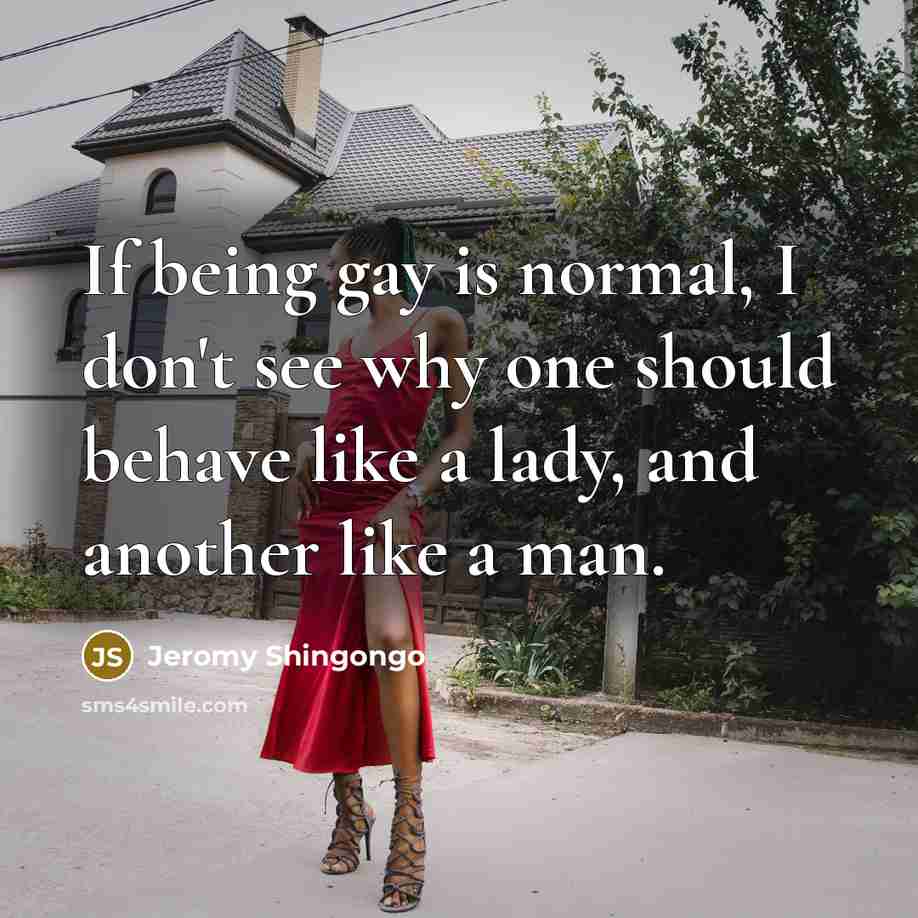 “If being gay is normal, I don't see why one should behave like a lady, and another like a man.” quote by Jeromy Shingongo