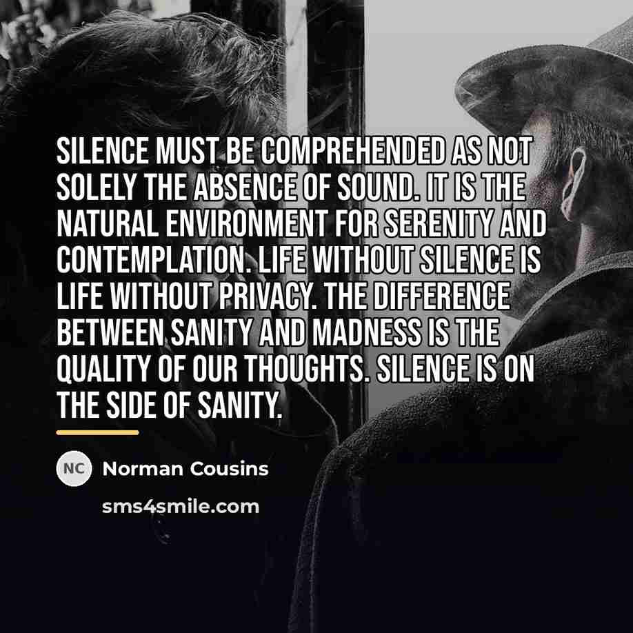 “Silence must be comprehended as not solely the absence of…” quote by Norman Cousins