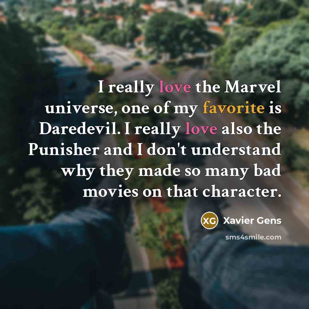 “I really love the Marvel universe, one of my favorite is Daredevil. I really love also the Punisher and I don't understand why they made so many bad movies on that character.” quote by Xavier Gens