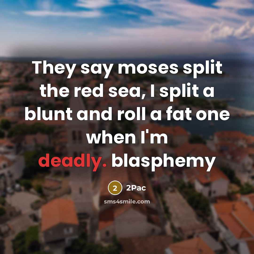 “They say moses split the red sea, I split a blunt and roll a fat one when I'm deadly. blasphemy” quote by 2pac