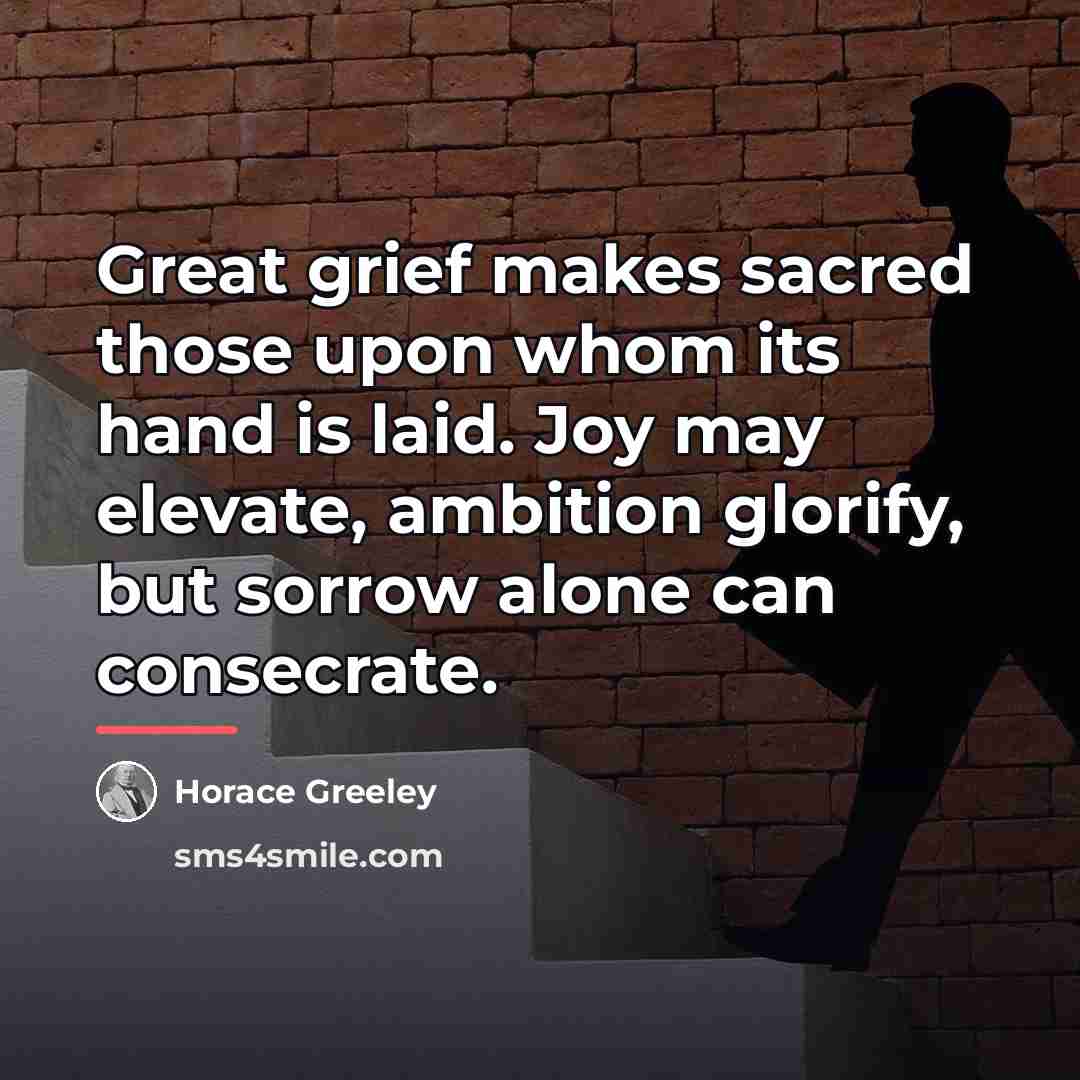 “Great grief makes sacred those upon whom its hand is…” quote by Horace Greeley