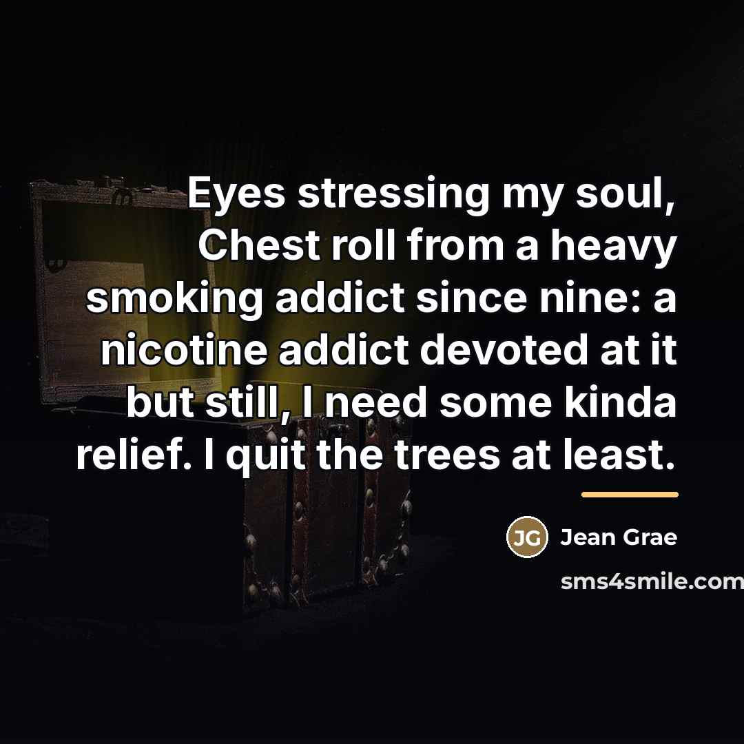 “Eyes stressing my soul, Chest roll from a heavy smoking…” quote by Jean Grae