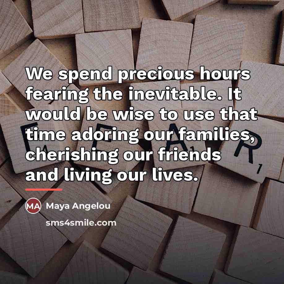 “We spend precious hours fearing the inevitable. It would be…” quote by Maya Angelou
