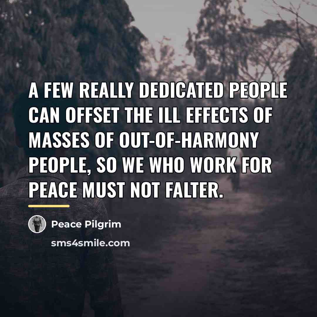 “A few really dedicated people can offset the ill effects…” quote by Peace Pilgrim
