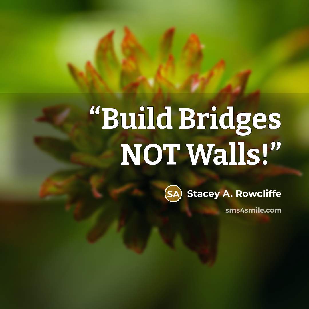 “Build Bridges NOT Walls!” quote by Stacey A. Rowcliffe