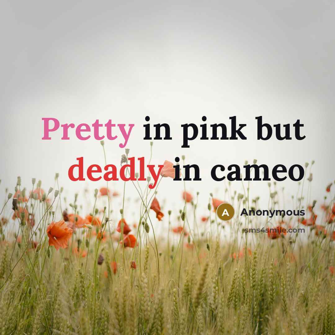 “Pretty in pink but deadly in cameo…” quote by Anonymous