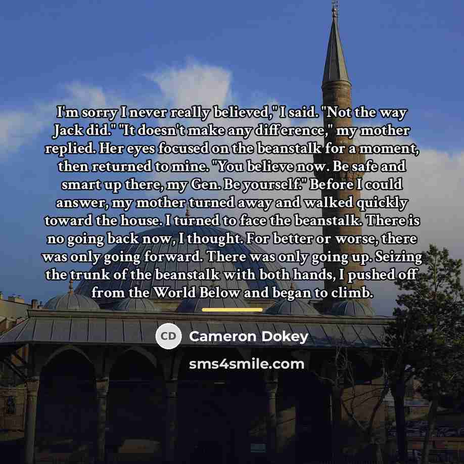 “I'm sorry I never really believed," I said. "Not the…” quote by Cameron Dokey