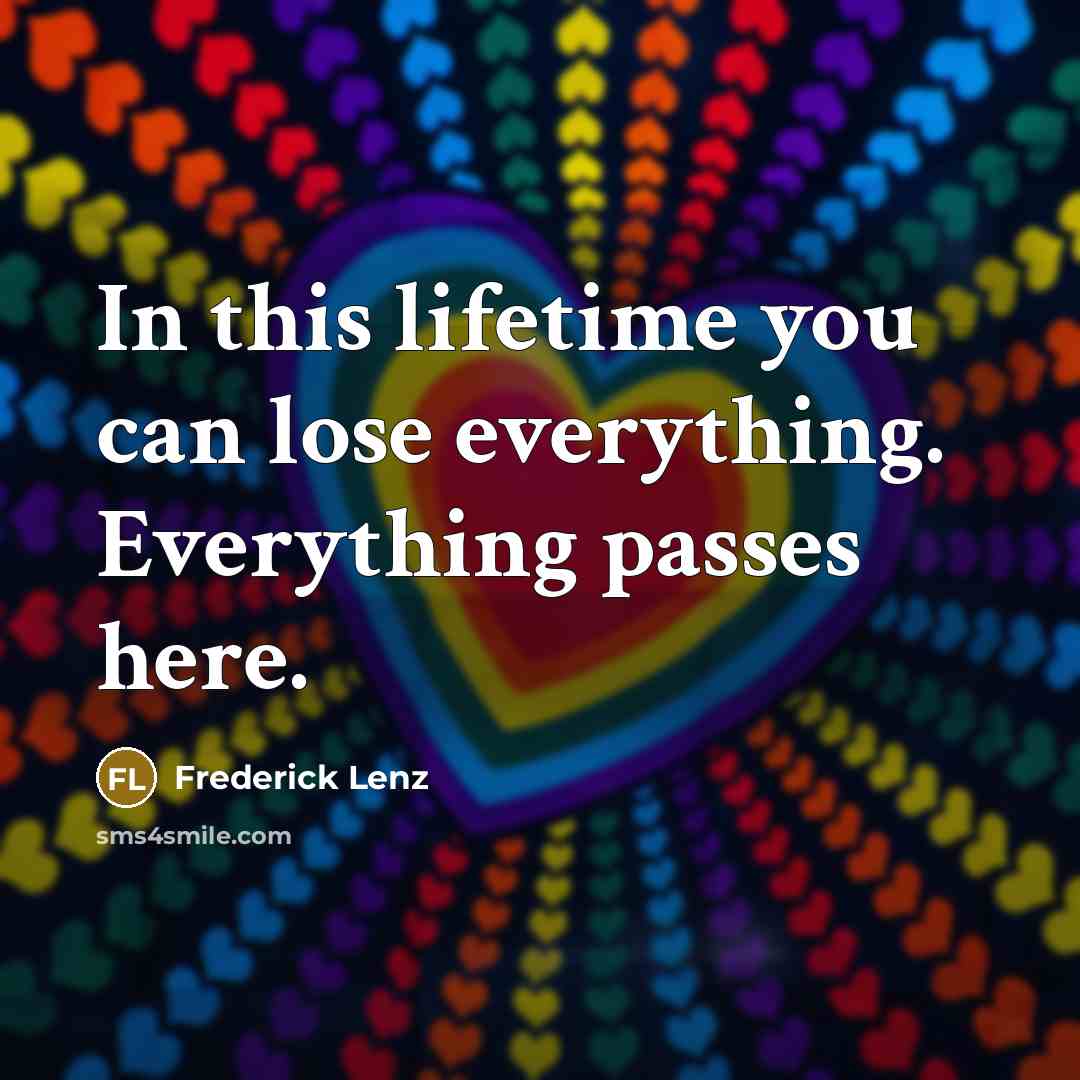“In this lifetime you can lose everything. Everything passes here.…” quote by Frederick Lenz