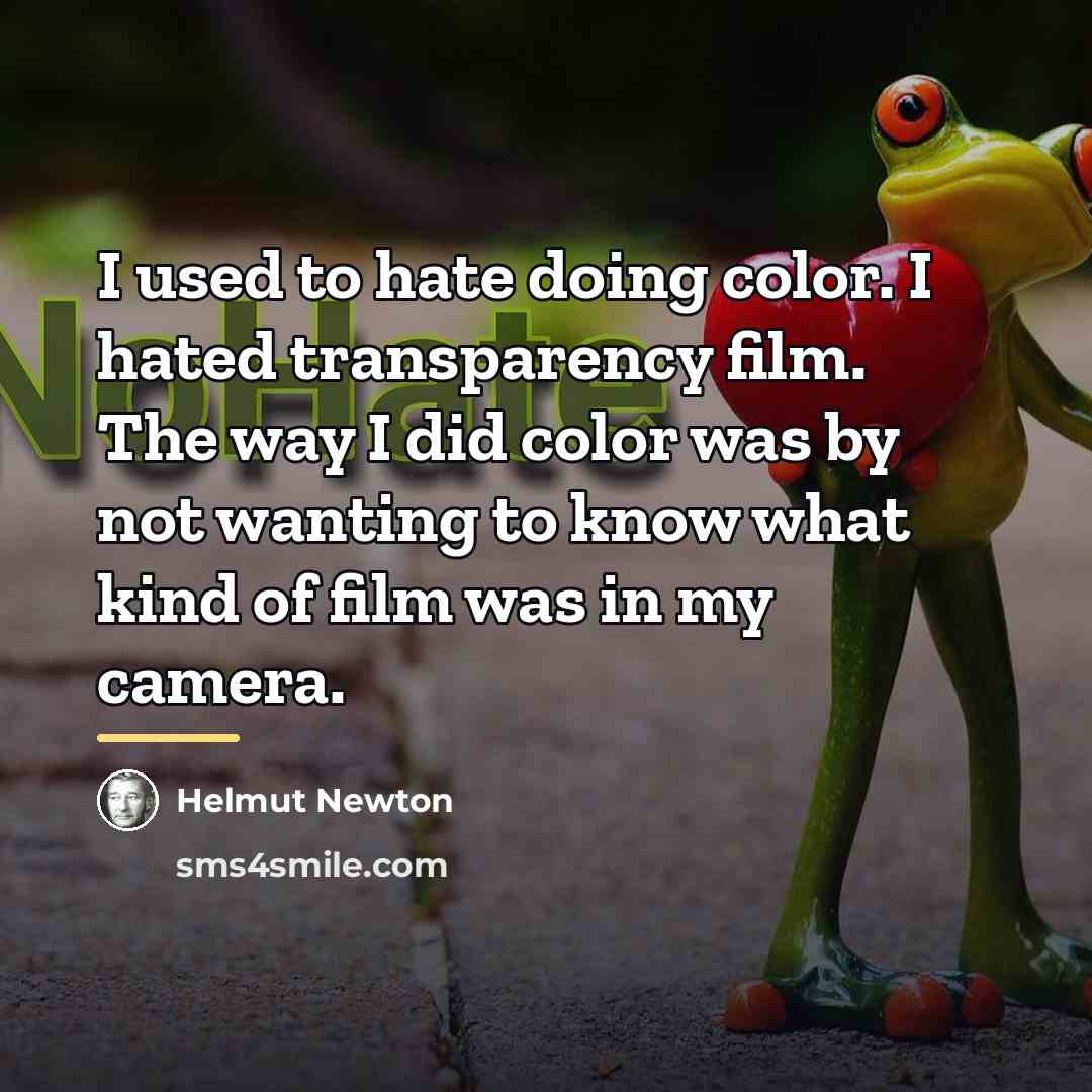 “I used to hate doing color. I hated transparency film.…” quote by Helmut Newton