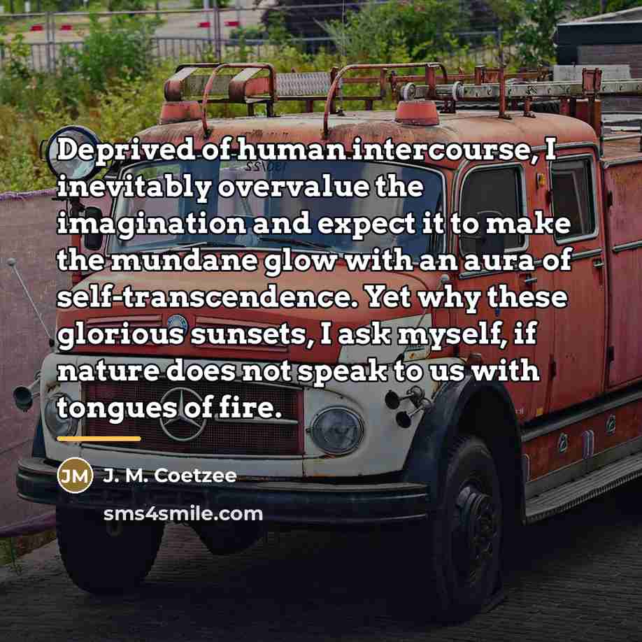 “Deprived of human intercourse, I inevitably overvalue the imagination and…” quote by J. M. Coetzee