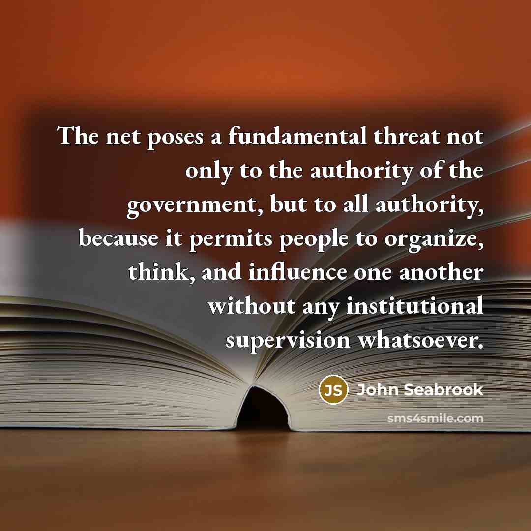 “The net poses a fundamental threat not only to the…” quote by John Seabrook