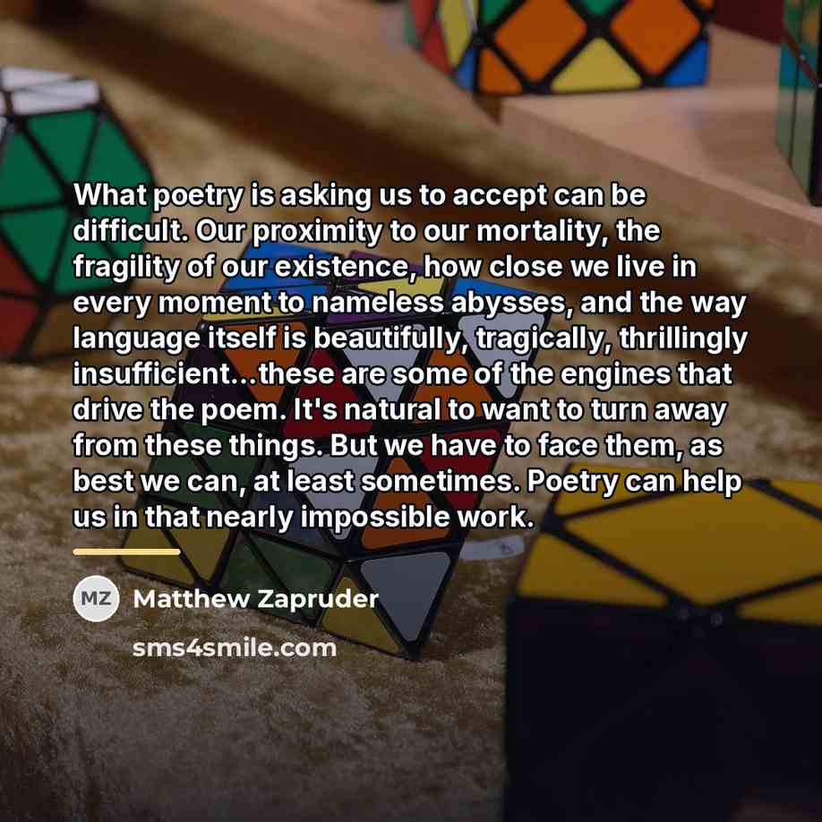 “What poetry is asking us to accept can be difficult.…” quote by Matthew Zapruder
