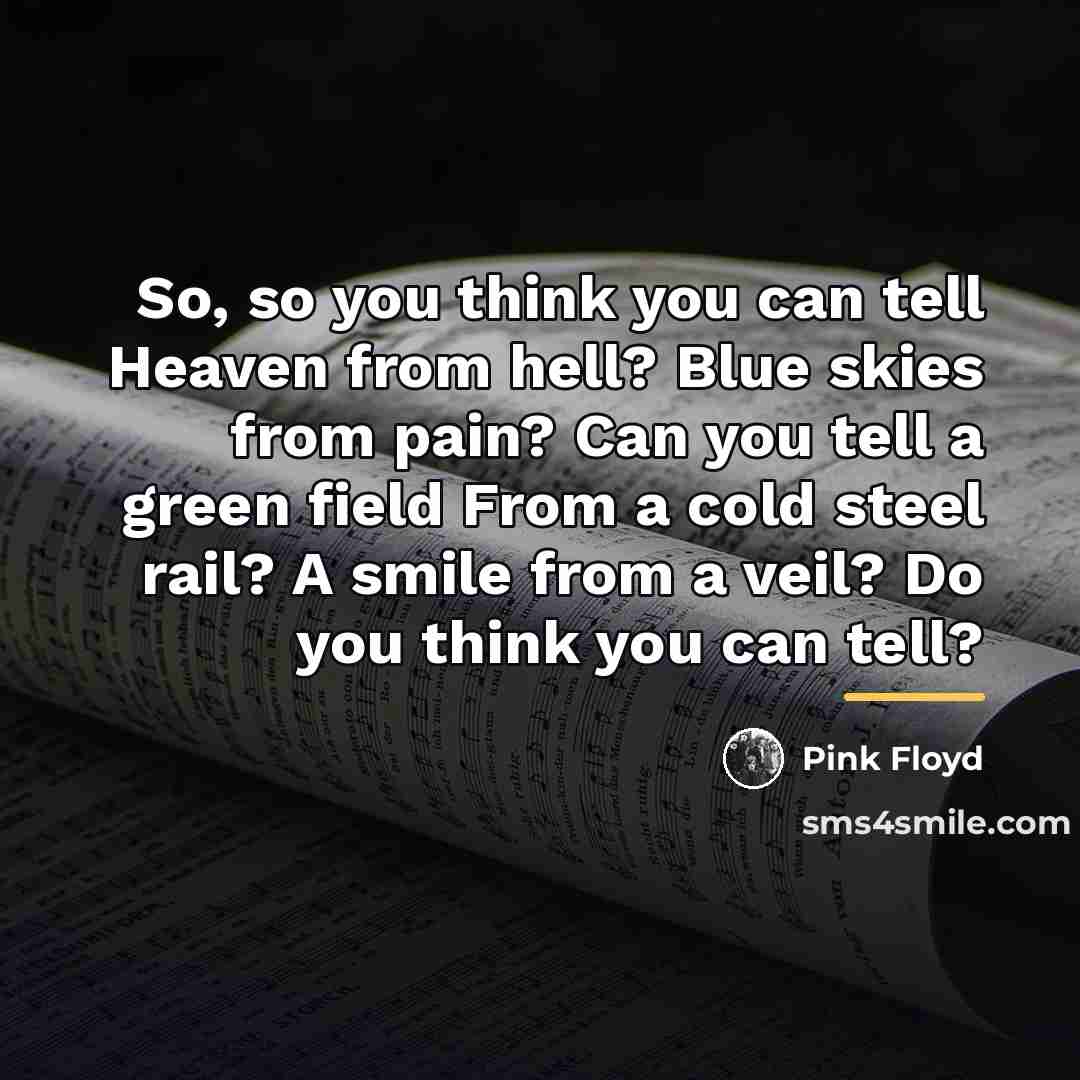 “So, so you think you can tell Heaven from hell?…” quote by Pink Floyd