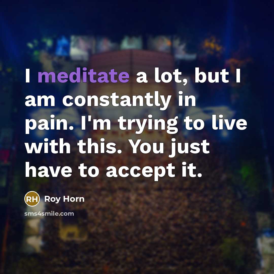 “I meditate a lot, but I am constantly in pain.…” quote by Roy Horn