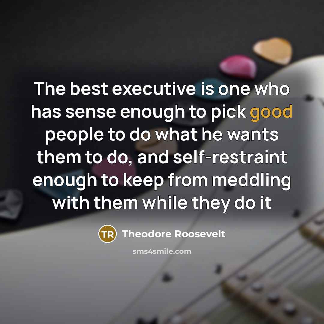 “The best executive is one who has sense enough to pick good people to do what he wants them to do, and self-restraint enough to keep from meddling with them while they do it” quote by Theodore Roosevelt