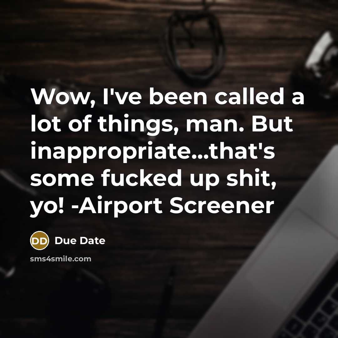 “Wow, I've been called a lot of things, man. But inappropriate...that's some fucked up shit, yo! -Airport Screener” quote by Due Date