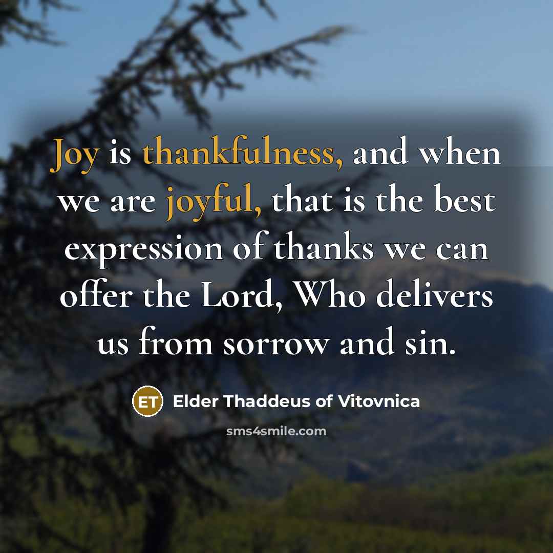 “Joy is thankfulness, and when we are joyful, that is…” quote by Elder Thaddeus Of Vitovnica