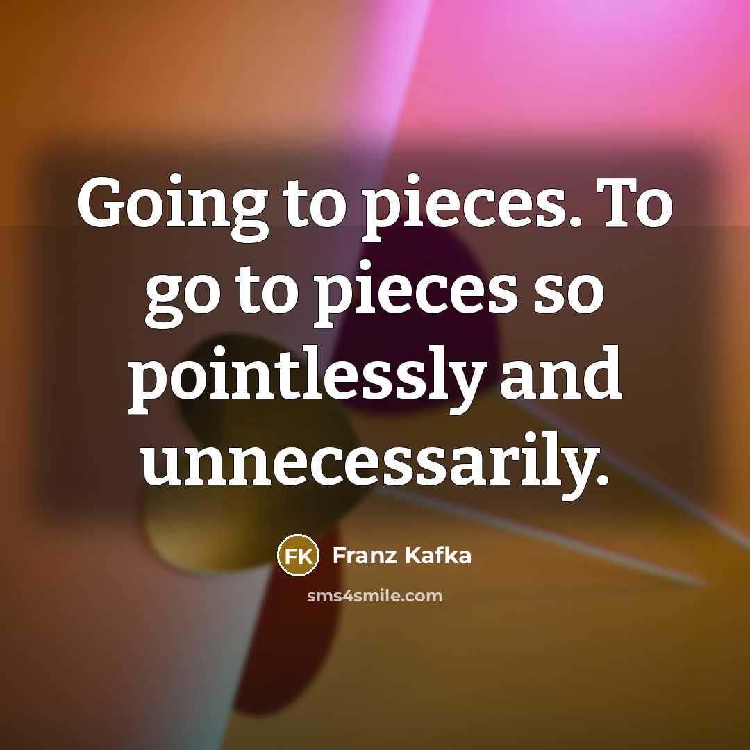 “Going to pieces. To go to pieces so pointlessly and…” quote by Franz Kafka