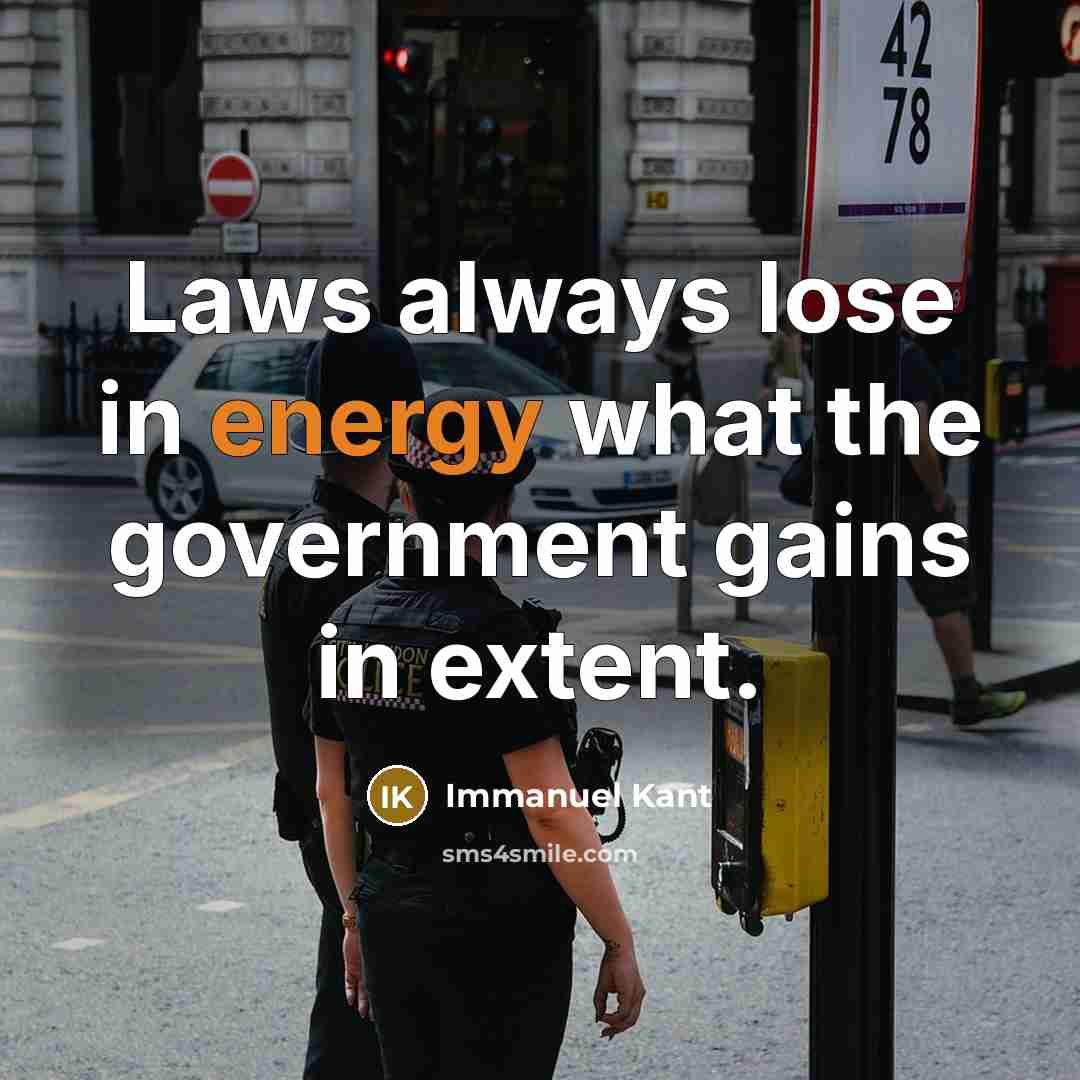 “Laws always lose in energy what the government gains in…” quote by Immanuel Kant