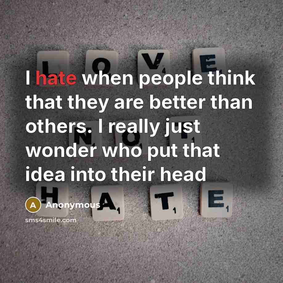 “I hate when people think that they are better than others. I really just wonder who put that idea into their head” quote by Anonymous