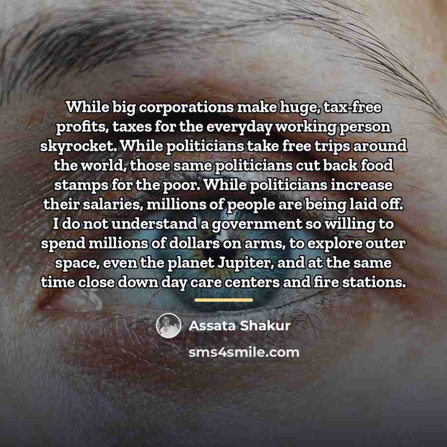 “While big corporations make huge, tax-free profits, taxes for the…” quote by Assata Shakur