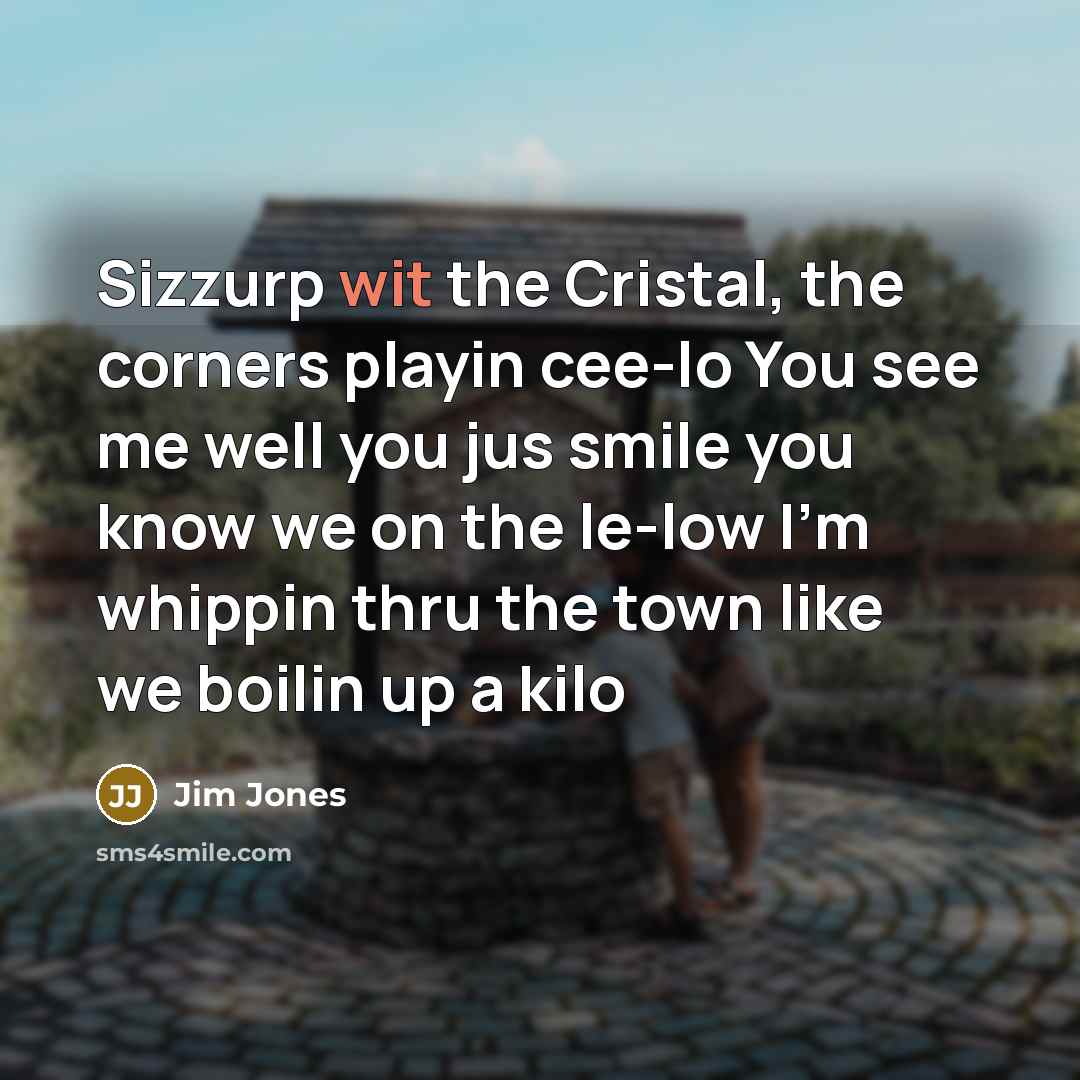 “Sizzurp wit the Cristal, the corners playin cee-lo You see…” quote by Jim Jones