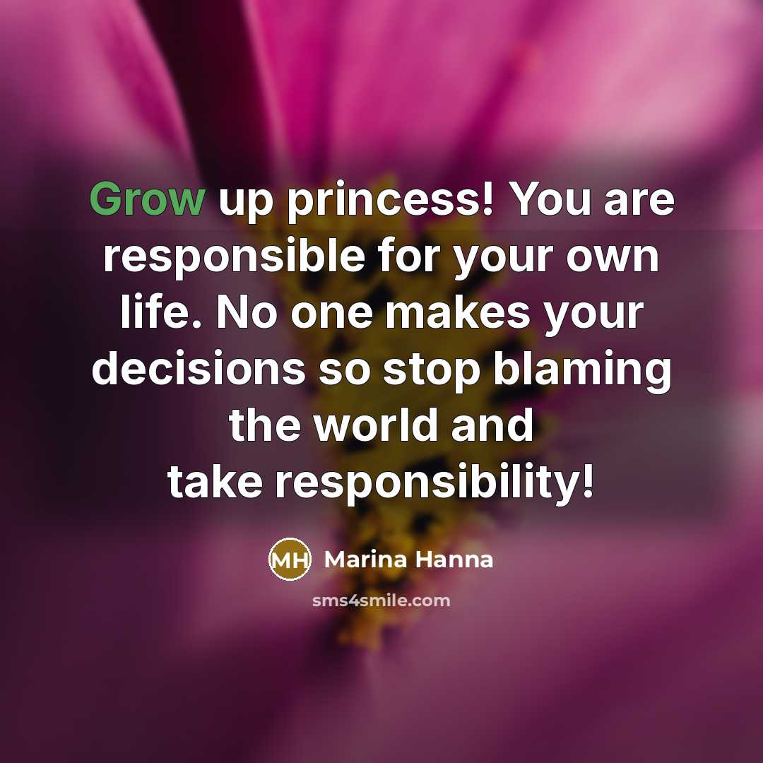 “Grow up princess! You are responsible for your own life.…” quote by Marina Hanna