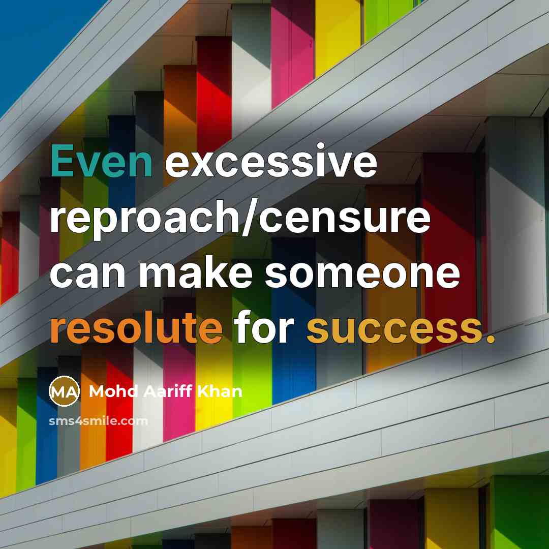 “Even excessive reproach/censure can make someone resolute for success.” quote by Mohd Aariff Khan