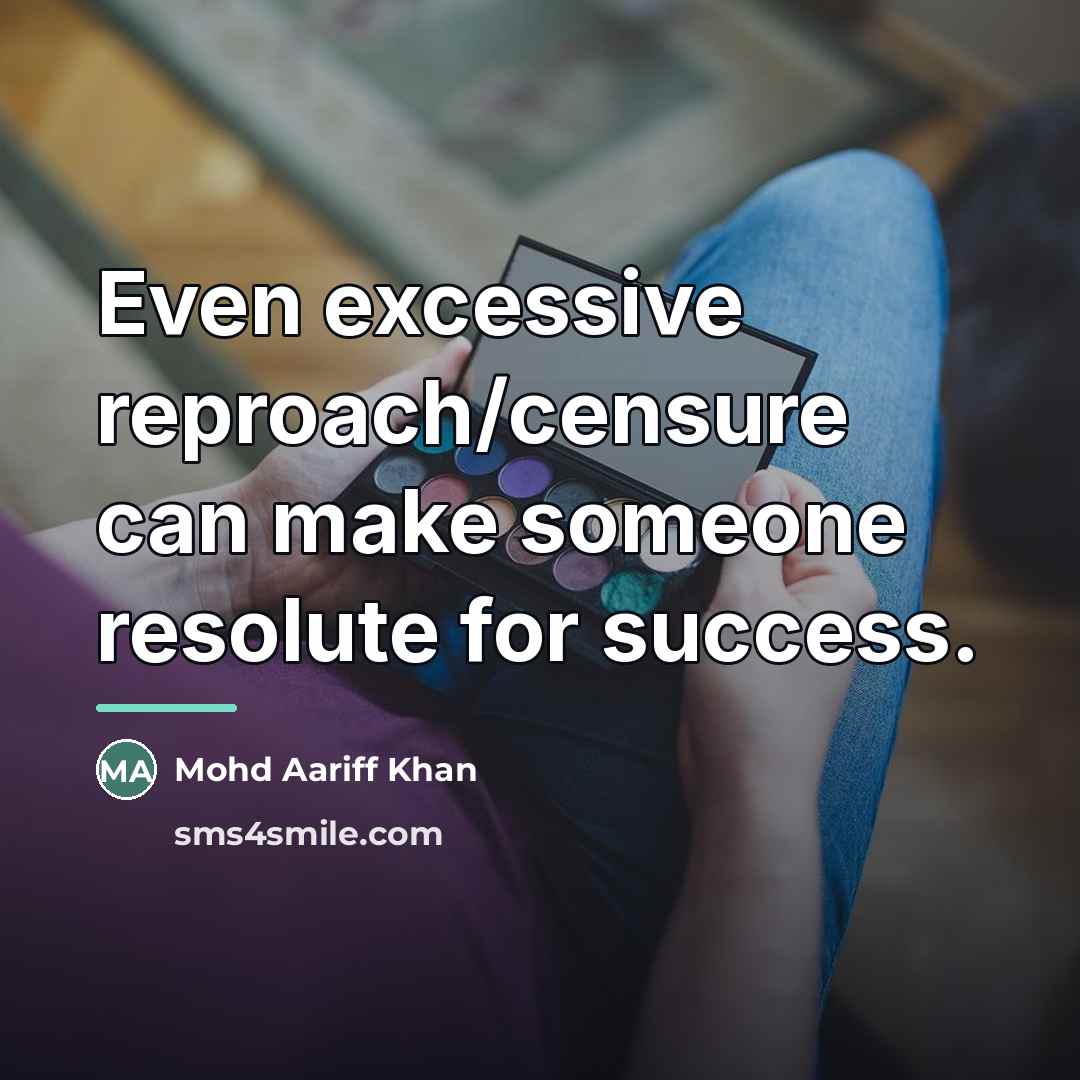 “Even excessive reproach/censure can make someone resolute for success.…” quote by Mohd Aariff Khan