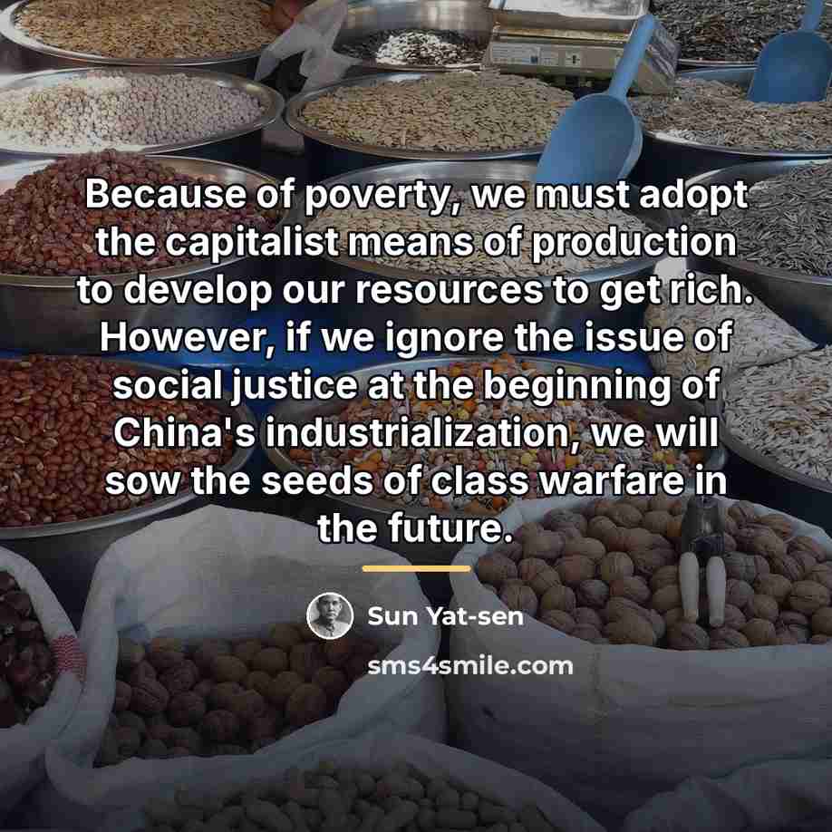 “Because of poverty, we must adopt the capitalist means of…” quote by Sun Yat-sen