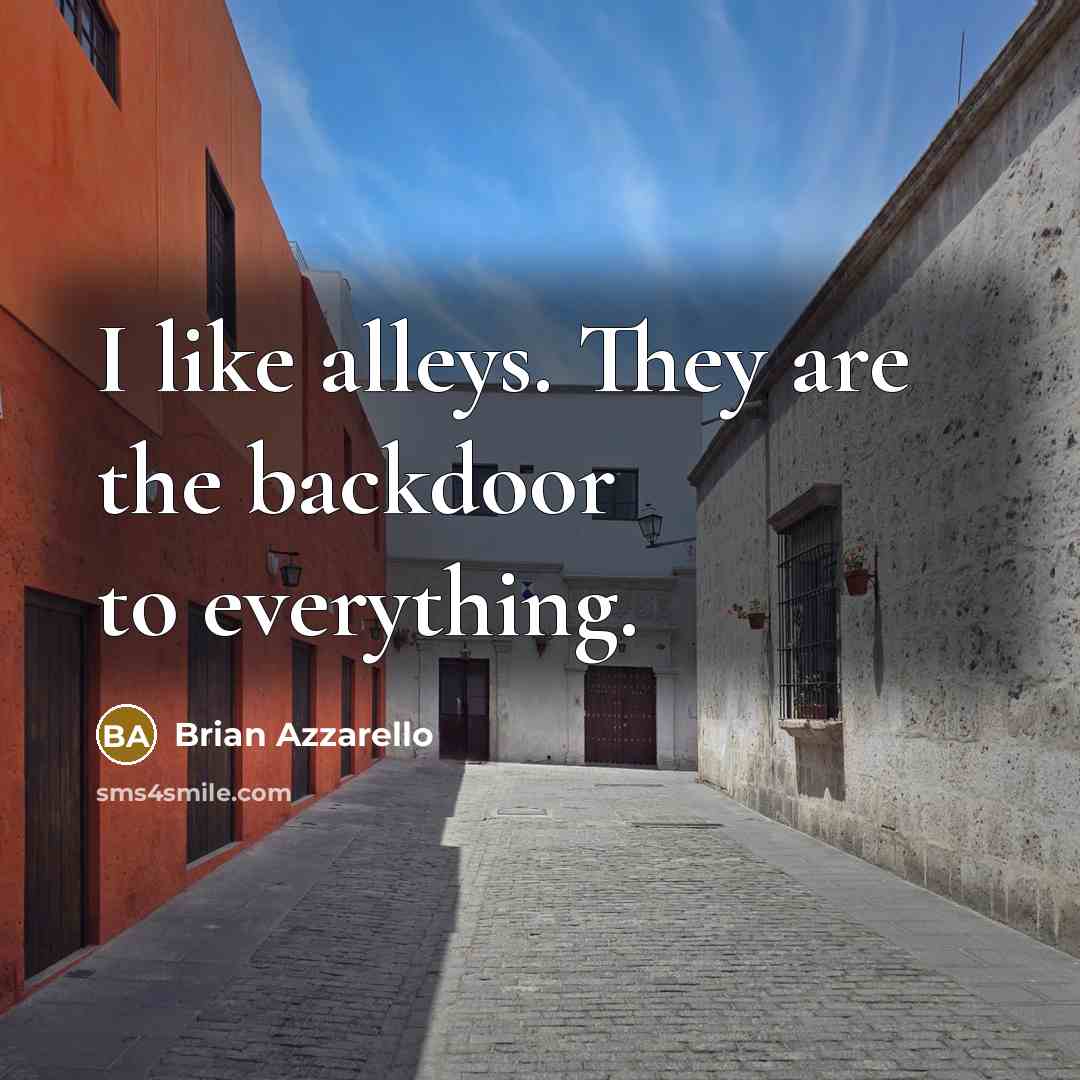 “I like alleys. They are the backdoor to everything.…” quote by Brian Azzarello