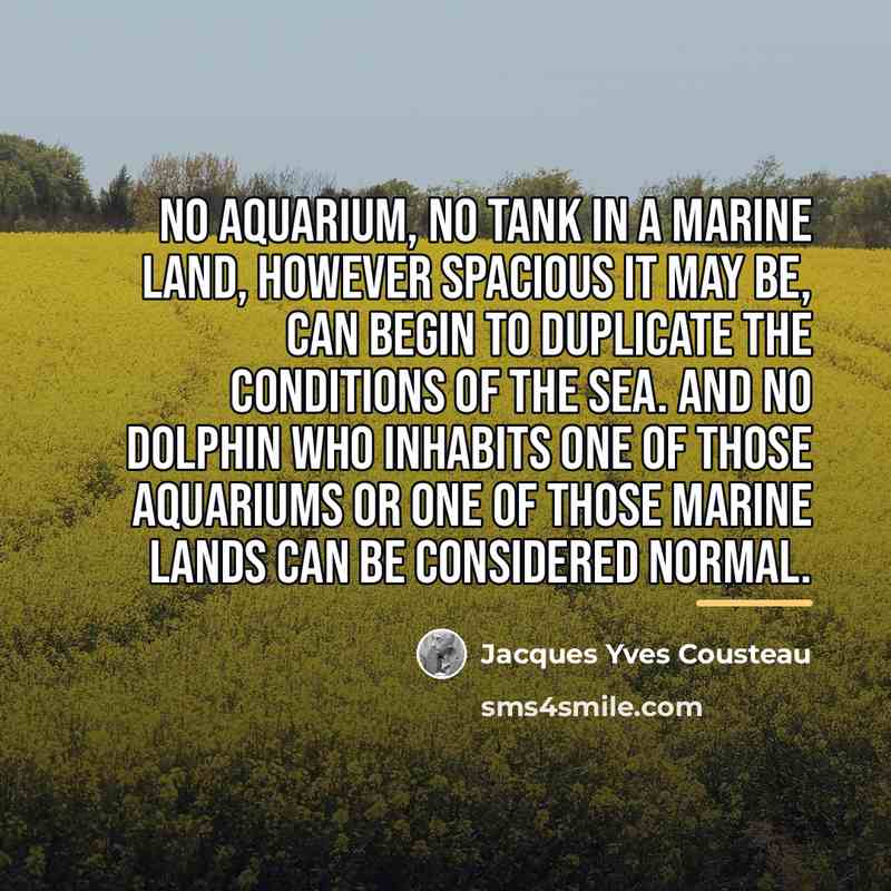 “No aquarium, no tank in a marine land, however spacious…” quote by Jacques Yves Cousteau