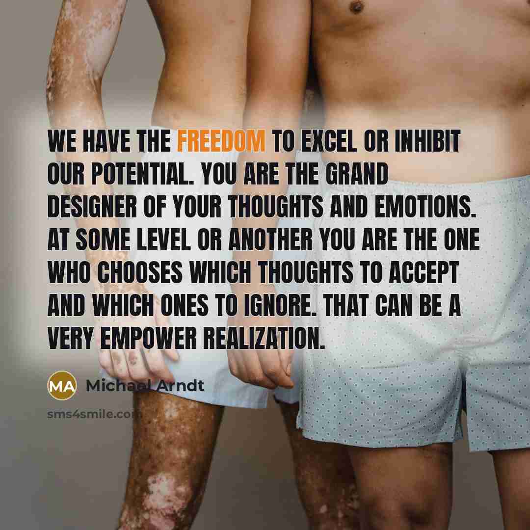 “We have the freedom to excel or inhibit our potential.…” quote by Michael Arndt