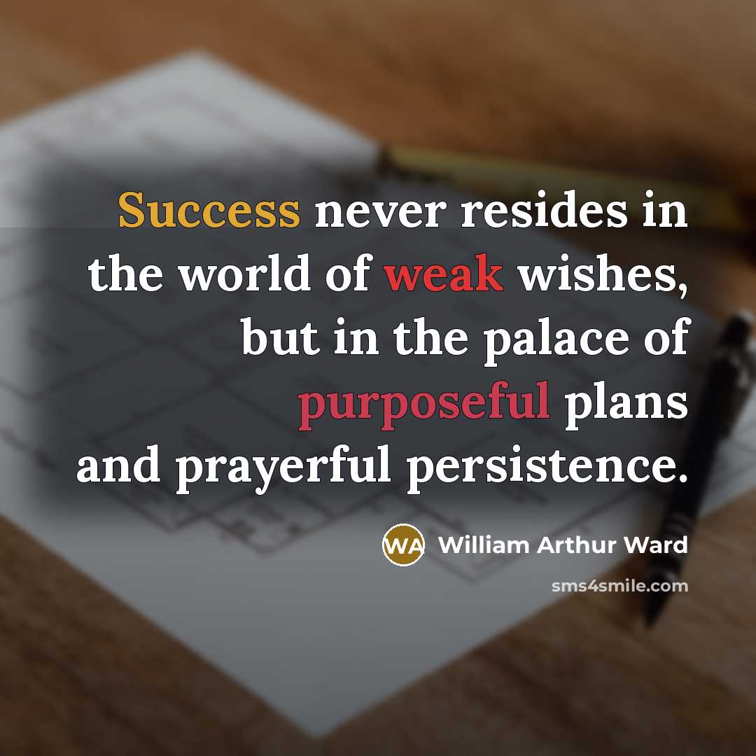 “Success never resides in the world of weak wishes, but…” quote by William Arthur Ward
