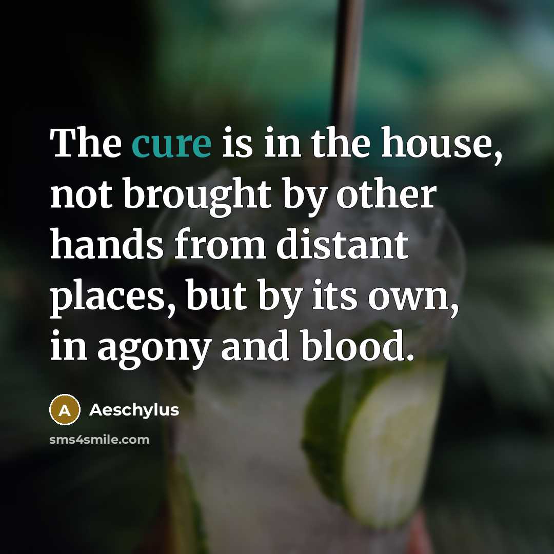 “The cure is in the house, not brought by other…” quote by Aeschylus