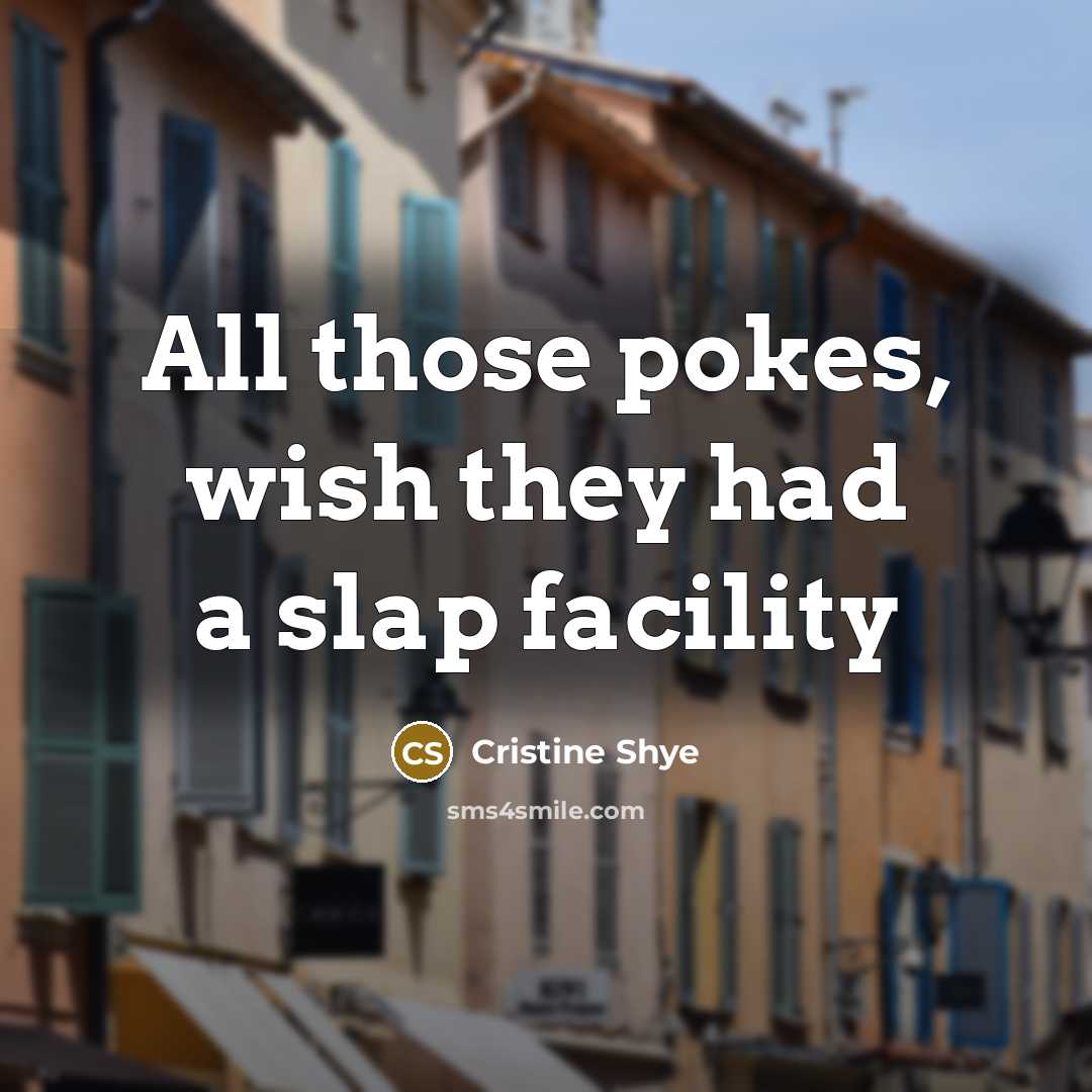“All those pokes, wish they had a slap facility…” quote by Cristine Shye