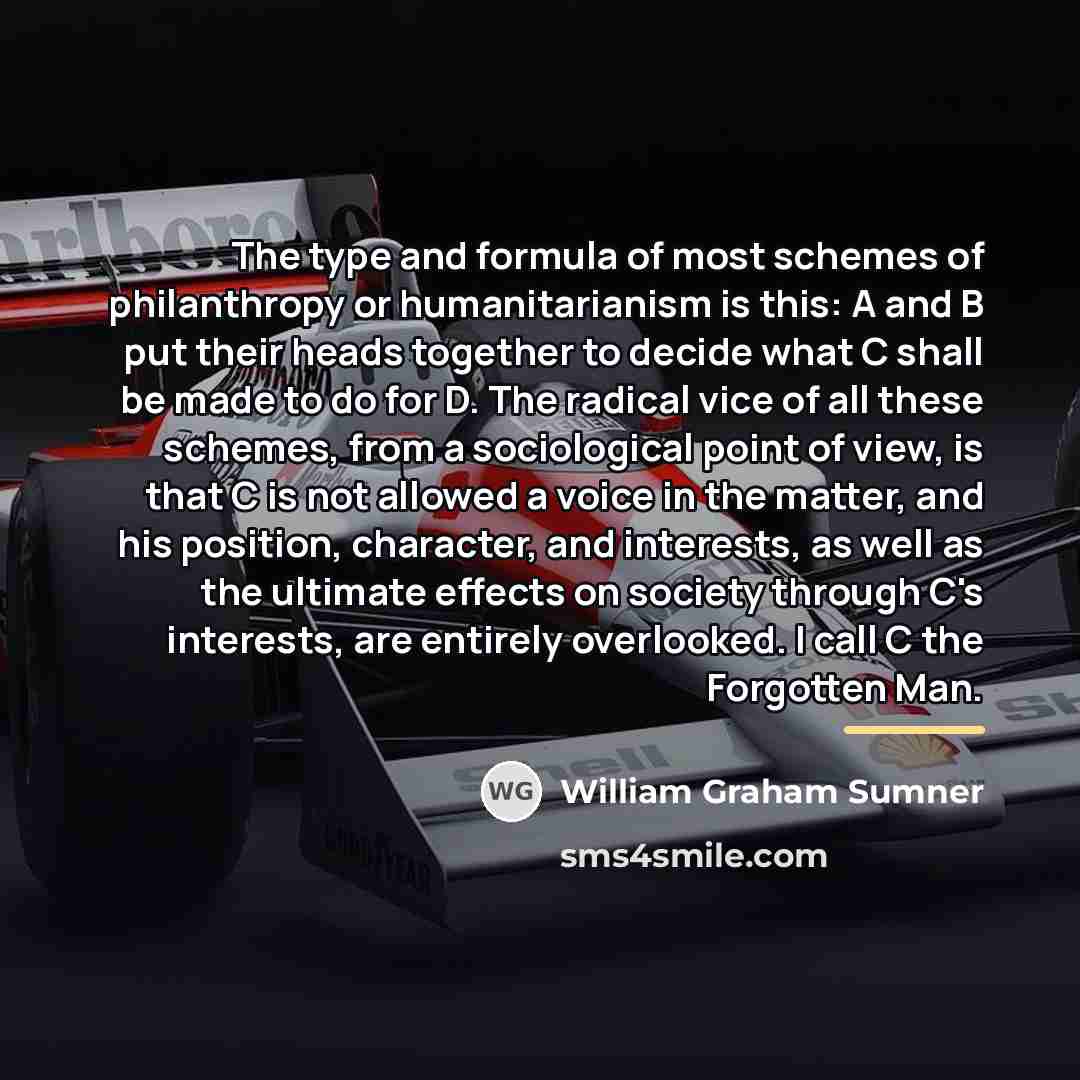 “The type and formula of most schemes of philanthropy or…” quote by William Graham Sumner