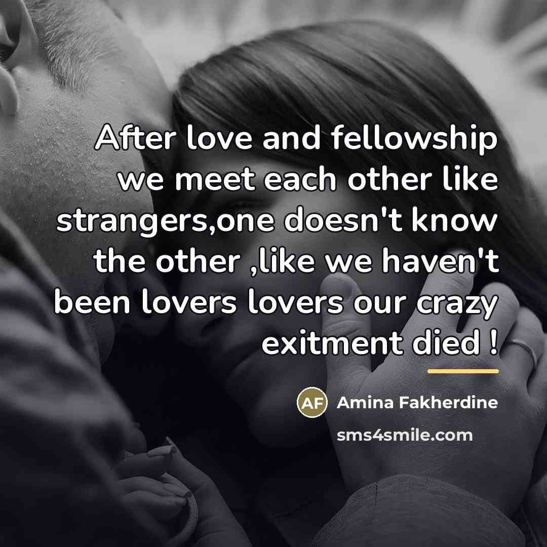 “After love and fellowship we meet each other like strangers,one…” quote by Amina Fakherdine