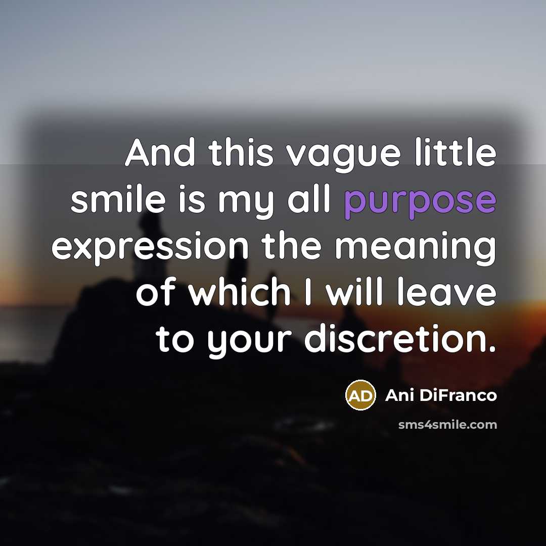 “And this vague little smile is my all purpose expression…” quote by Ani DiFranco