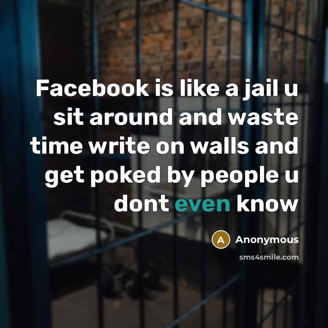 “Facebook is like a jail u sit around and waste time write on walls and get poked by people u dont even know” quote by Anonymous