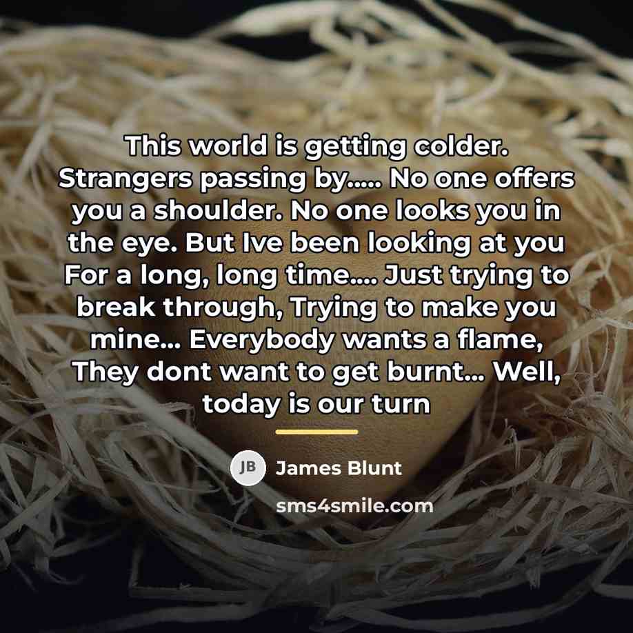 “This world is getting colder. Strangers passing by..... No one…” quote by James Blunt