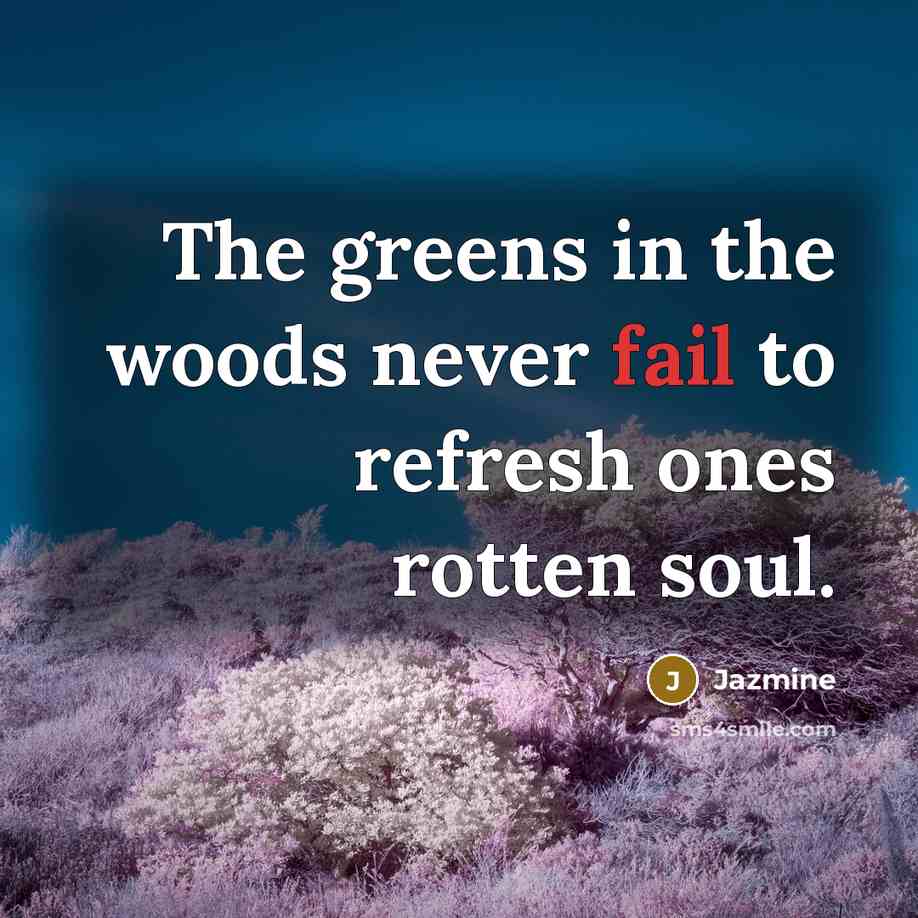 “The greens in the woods never fail to refresh ones…” quote by Jazmine