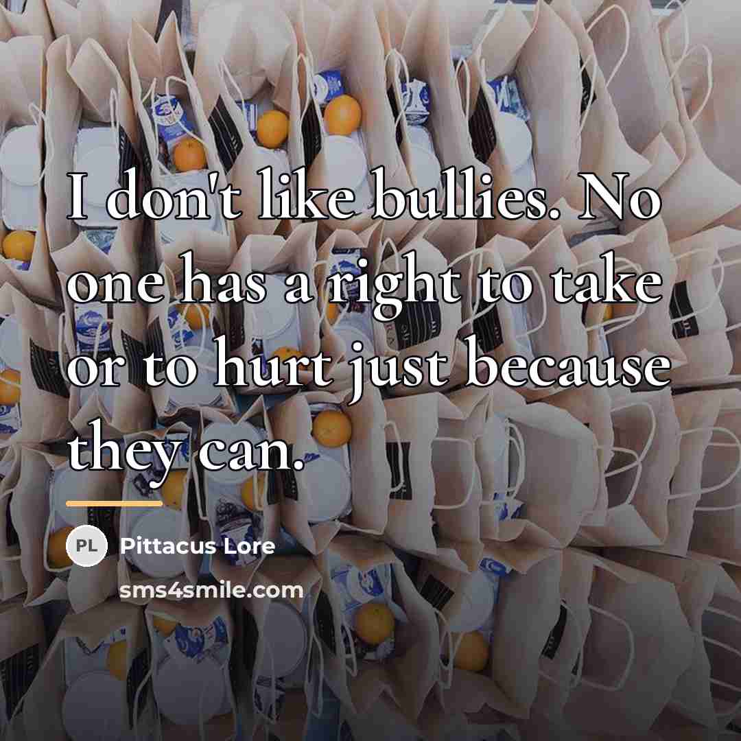 “I don't like bullies. No one has a right to…” quote by Pittacus Lore