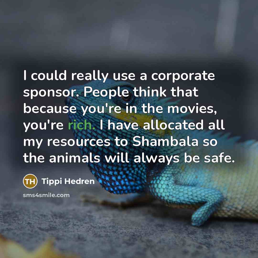 “I could really use a corporate sponsor. People think that…” quote by Tippi Hedren