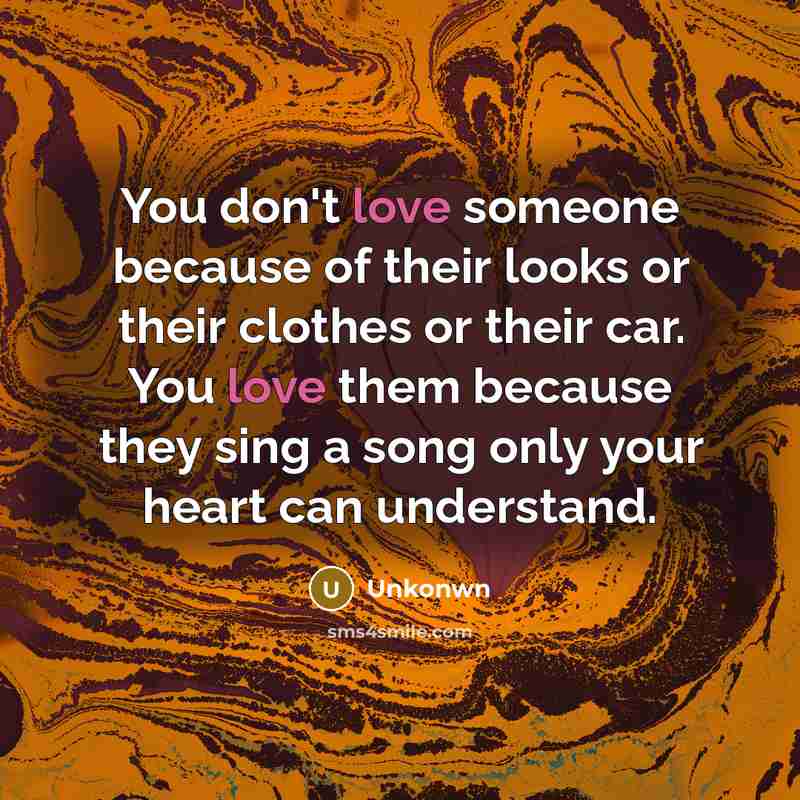 “You don't love someone because of their looks or their…” quote by Unkonwn