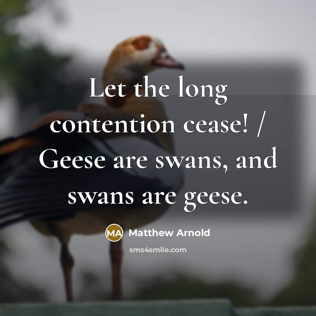 “Let the long contention cease! / Geese are swans, and…” quote by Matthew Arnold