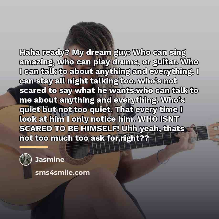 “Haha ready? My dream guy: Who can sing amazing, who…” quote by Jasmine