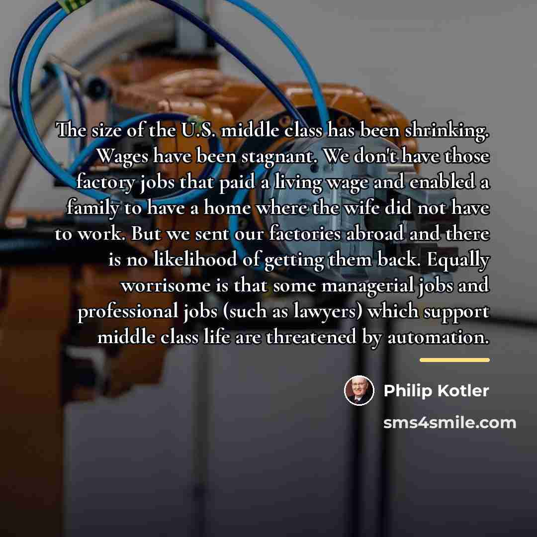“The size of the U.S. middle class has been shrinking.…” quote by Philip Kotler