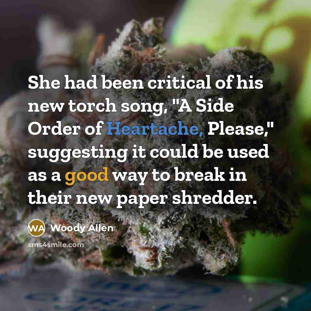“She had been critical of his new torch song, "A…” quote by Woody Allen