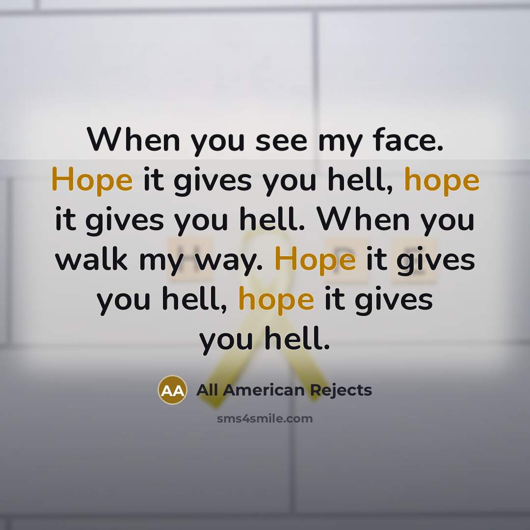 “When you see my face. Hope it gives you hell,…” quote by All American Rejects